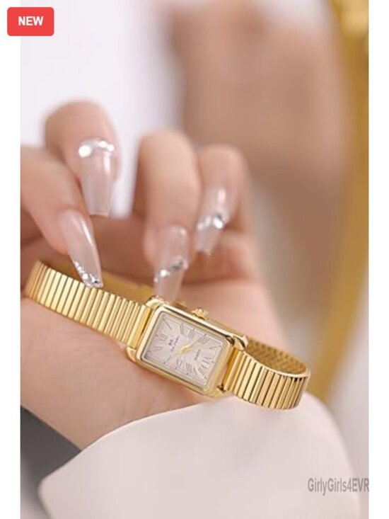Luxury Elegant Rectangle Watch Roman Numeral Dial Quartz Movement Gold Bracelet main image 4